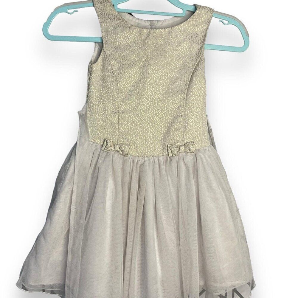 Jona Michelle Fit Flare Party Dress Girls 4 Ivory White Bow Tulle Holiday Easter